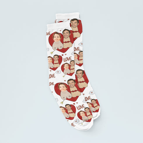 Personalised Love Heart Couple Face Socks